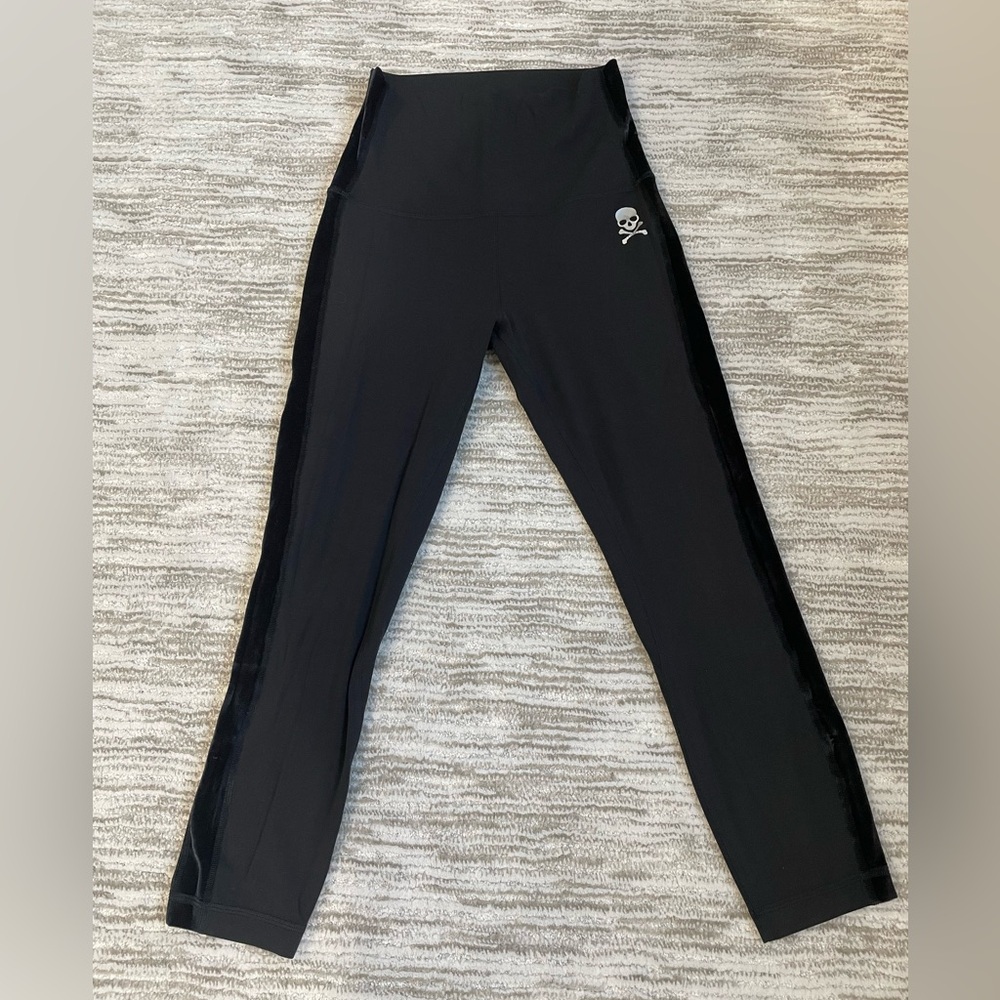 Lululemon SoulCycle black leggings with velvet stripe